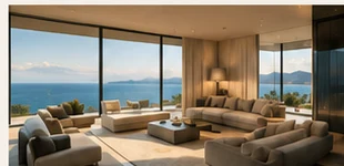 Luxury interior with panoramic sea view